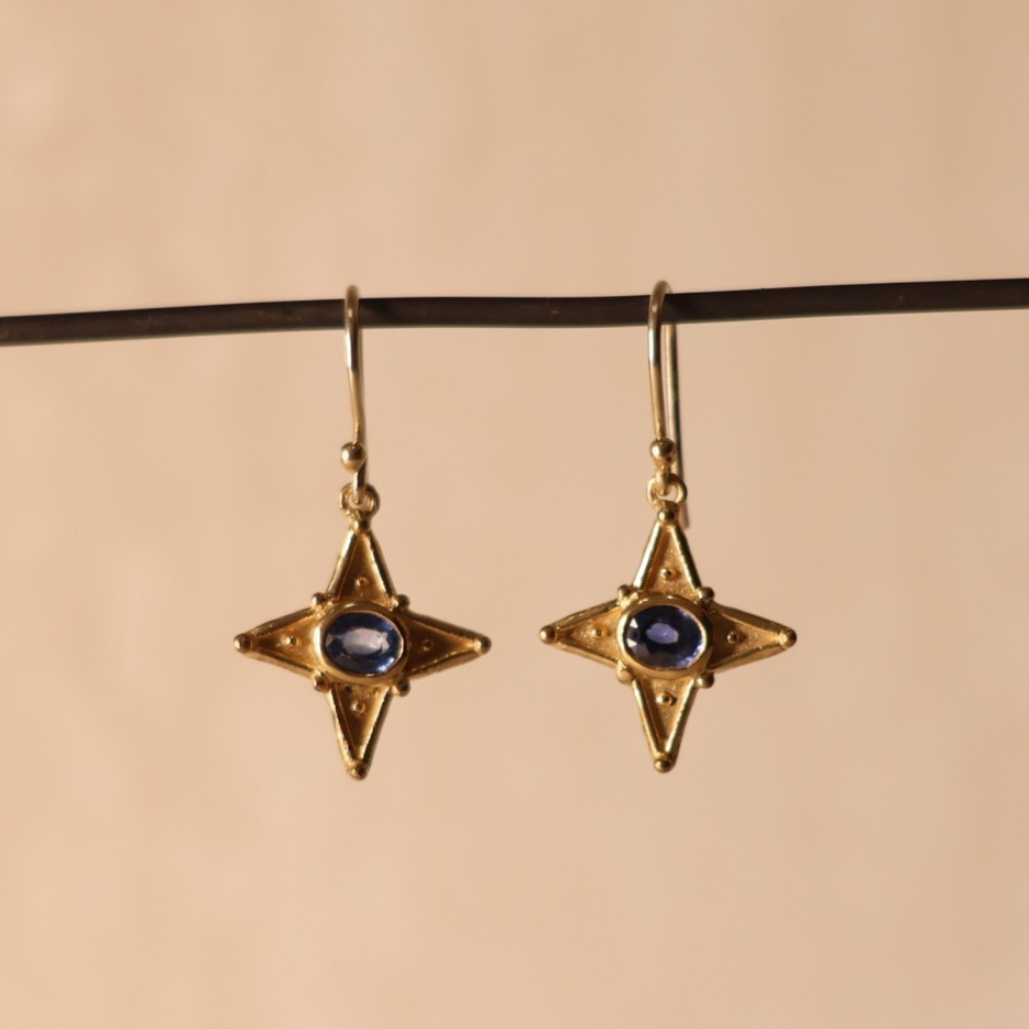 Image of Earrings | Ceylon Faceted Sapphire 9ct Gold Star (STE22)