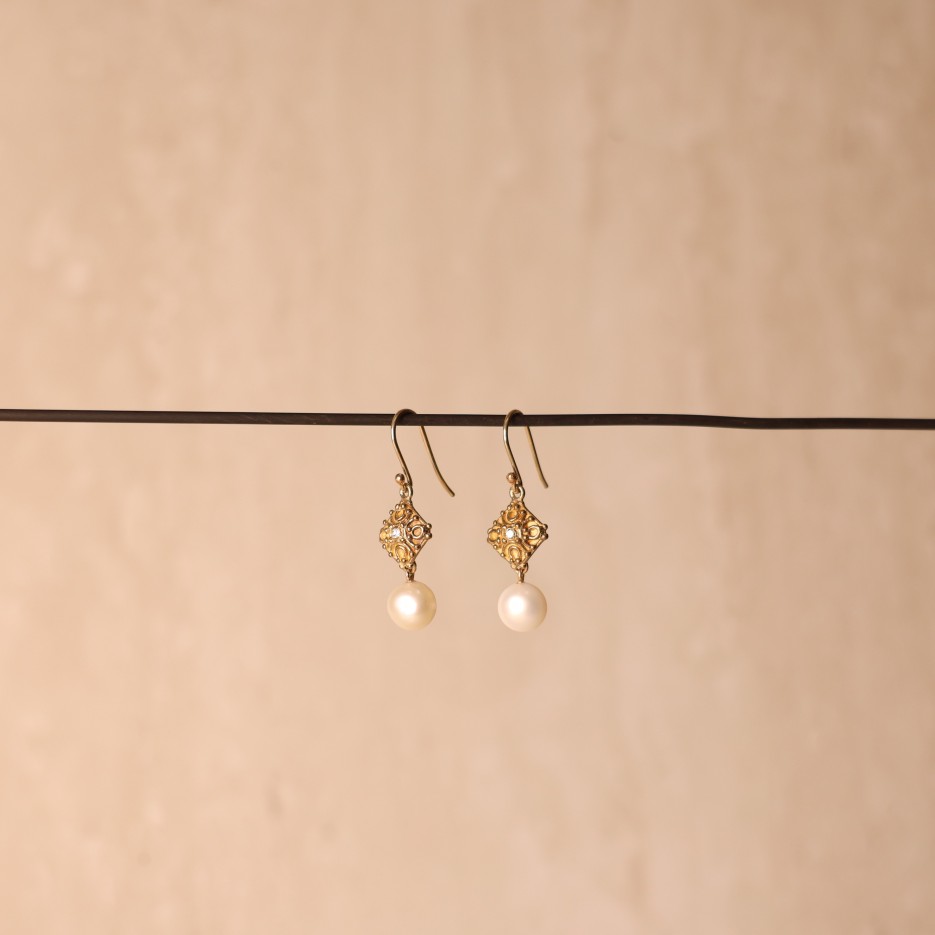 Image of Earrings | Square Filigree Design , 0.03ct Diam, 9ctGold +  FWP  (MYBE5DH)