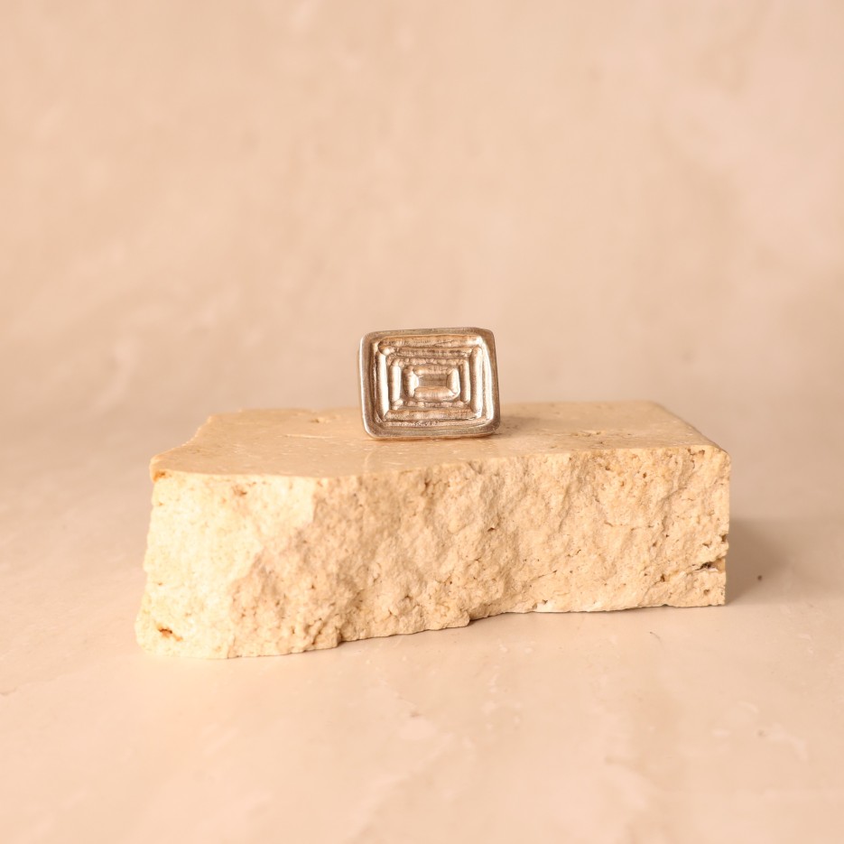 Image of Ring | Sterling Silver, Carved & Text Rect