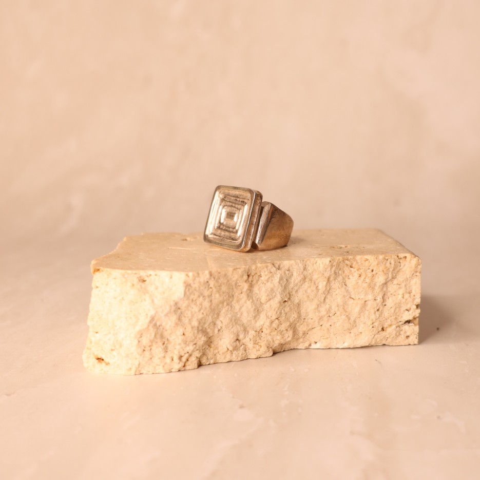 Image of Ring | Sterling Silver, Carved & Text Rect