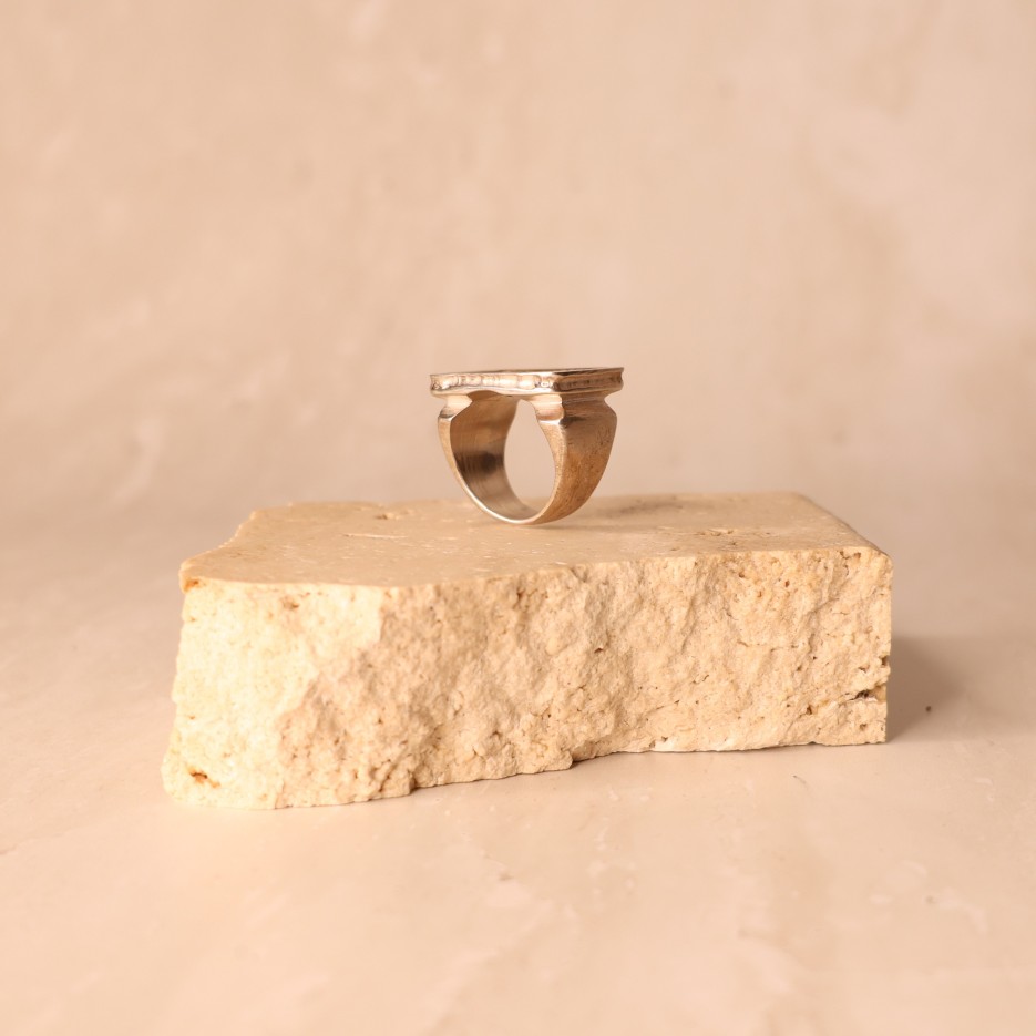 Image of Ring | Sterling Silver, Carved & Text Rect