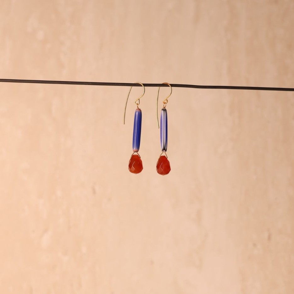 Image of Earrings | Teardrop Carnelian + Glass