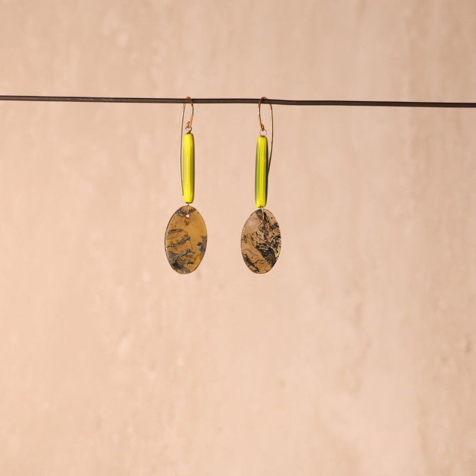Image of Earrings | Moss Agate + Green Glass Bead