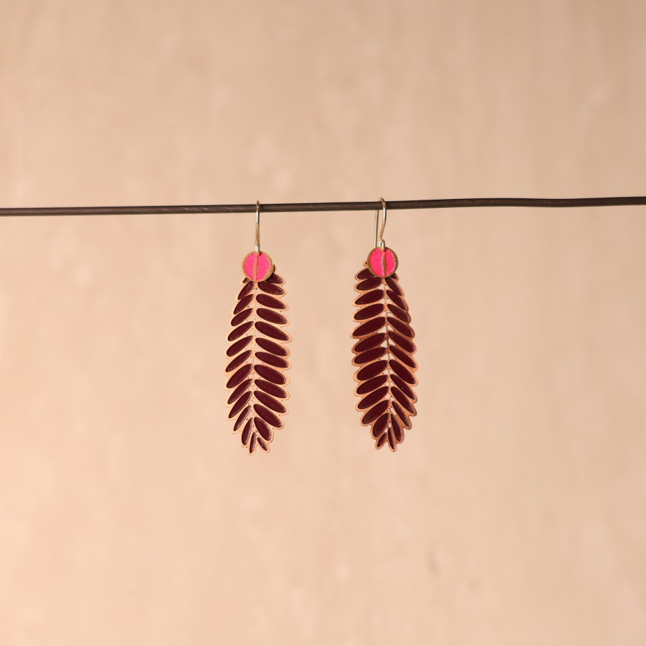 Image of Earrings | Copper Senna + St Steel Hot Pink Disc