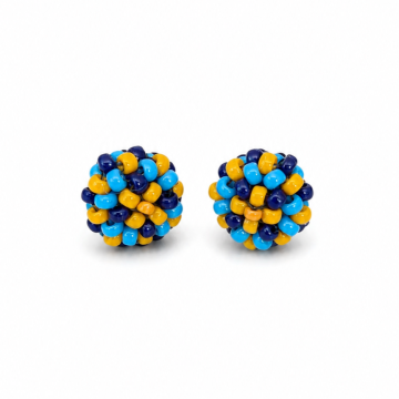 Image for Blue Geometric Button Earrings | Japanese Glass Beads