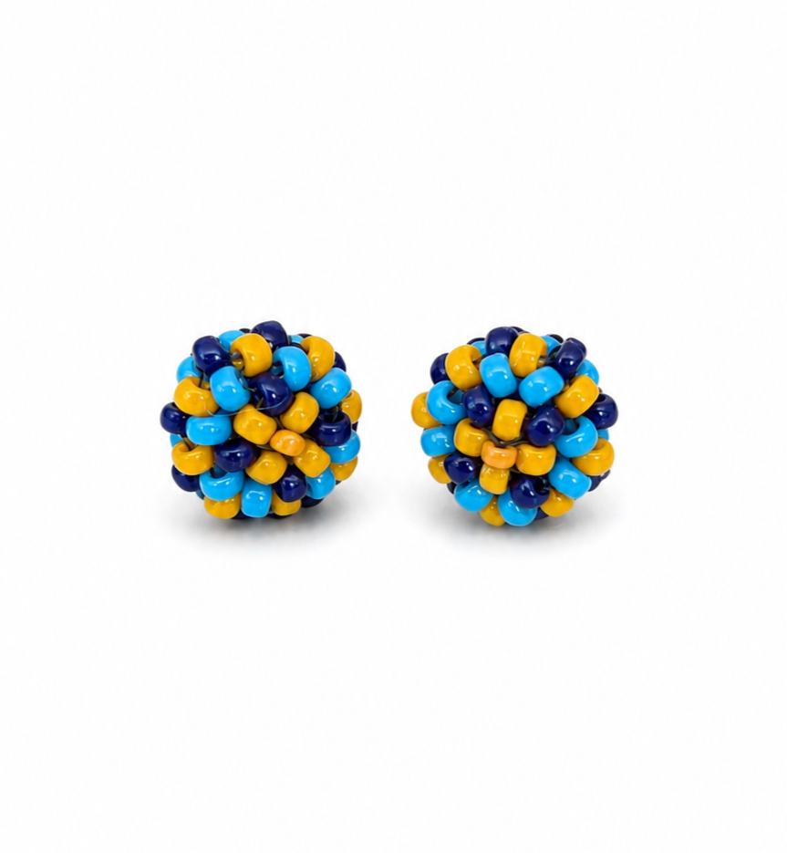 Image of Blue Geometric Button Earrings | Japanese Glass Beads
