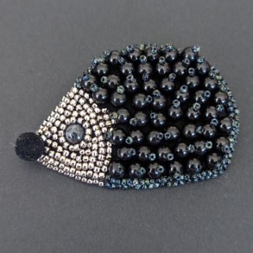 Image for Nickel Hedgehog Brooch | Swarovski Crystal Pearls, Glass Beads + Pom Pom