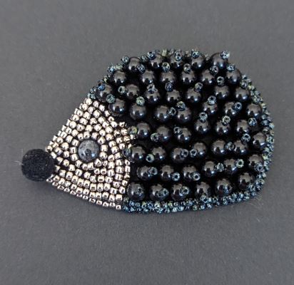 Image of Nickel Hedgehog Brooch | Swarovski Crystal Pearls, Glass Beads + Pom Pom