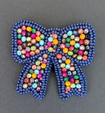 Image for Navy Gem Bow Brooch | Glass beads + Gemstones