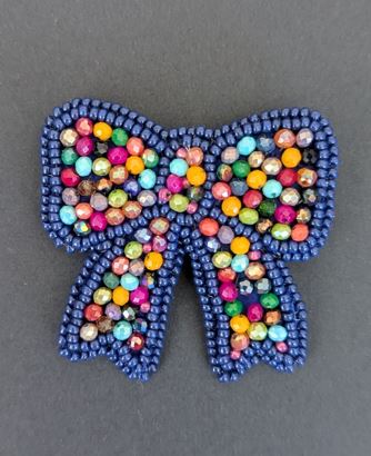 Image of Navy Gem Bow Brooch | Glass beads + Gemstones