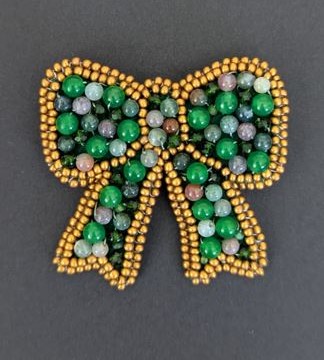 Image for Brassy Jade Bow Brooch | Gemstones, Crystals + Glass Beads
