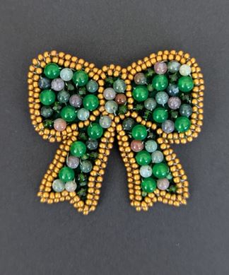 Image of Brassy Jade Bow Brooch | Gemstones, Crystals + Glass Beads