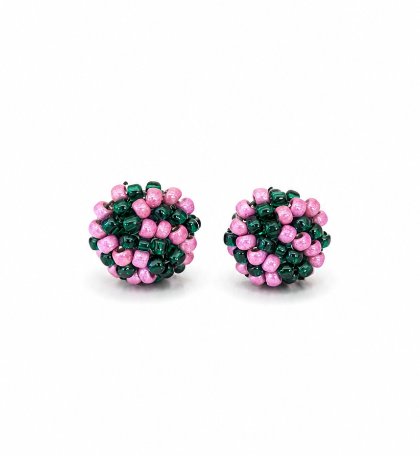 Image of Green Swirls Button Earrings | Japanese Glass Beads