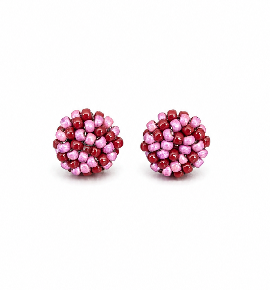 Image of Pink Swirls Button Earrings | Japanese Glass Beads