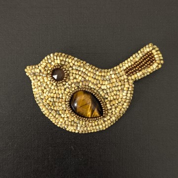 Image for Ivory Picasso Bird Brooch | Tigereye, Quartz + Glass Beads