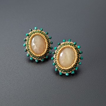 Image for Natural Sapphire Pom Pom Earrings | Sapphire, Malachite + Glass Beads