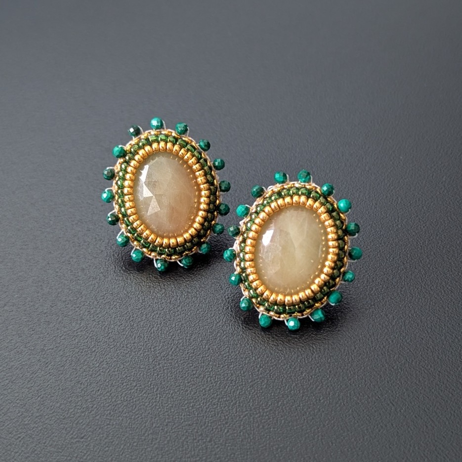 Image of Natural Sapphire Pom Pom Earrings | Sapphire, Malachite + Glass Beads