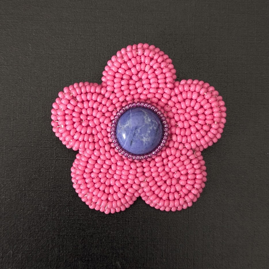 Image of Pink Flower Brooch | Gemstone + Glass Beads