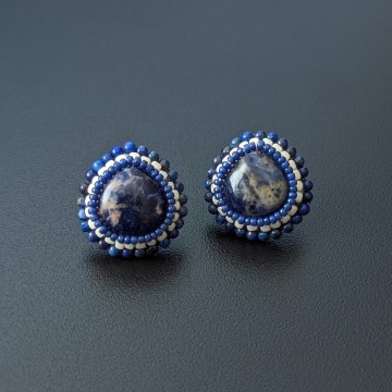 Image for Gemma Earrings | Sodalite, Lapiz Lazuli + Glass Beads