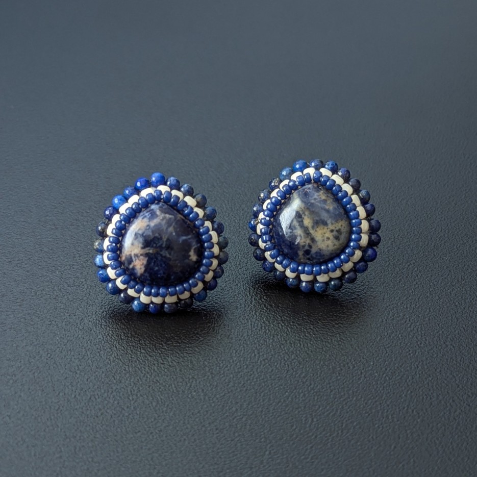 Image of Gemma Earrings | Sodalite, Lapiz Lazuli + Glass Beads